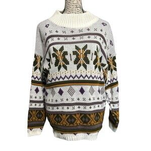 Vintage Nordic Sweater Medium Croquet Club Acrylic Whimsical Holiday 80s